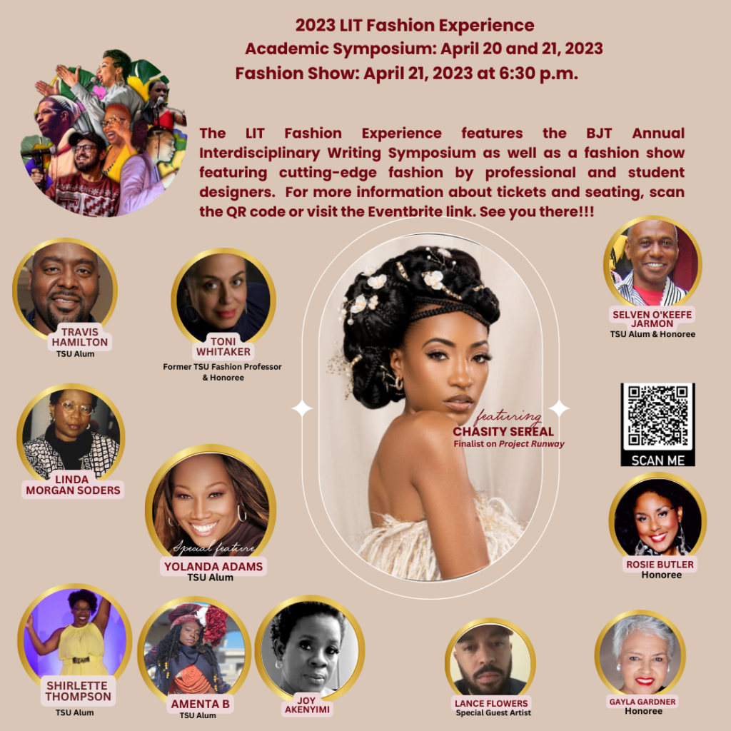 Lit Experience Fashion show featuring an academic symposium as well as a fashion show starring Project Runway Finalist, Chasity Sereal!